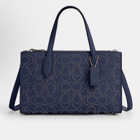 Coach Handbags - Coach Navy with Silver Studs Handbag with Crossbody Strap. NWT